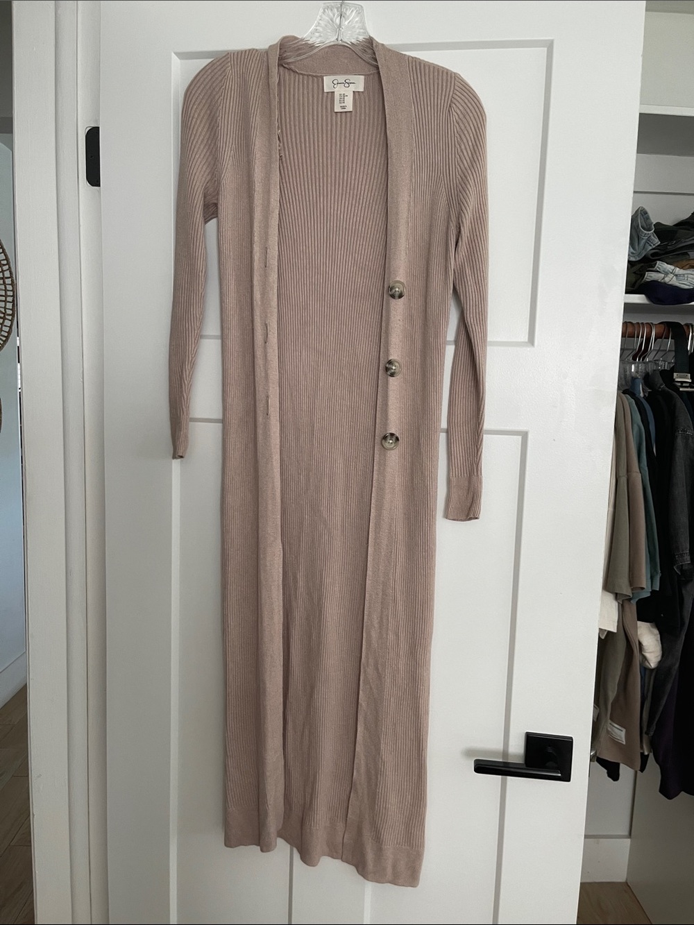 Jessica Simpson Long Ribbed Button-Front Knit Dress in